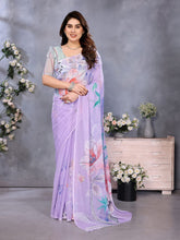 Lavender Floral Organza Saree | Lightweight Party Wear Saree