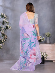 Lavender Floral Organza Saree | Lightweight Party Wear Saree