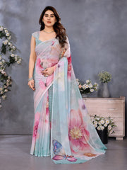 Floral Pastel Organza Saree with Butterfly Print – Elegant Party & Festive Wear