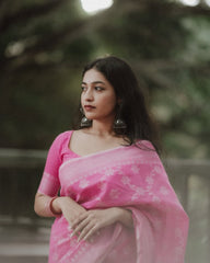 Hot Pink Cotton Saree for Women | Elegant Plain & Floral Woven Design | Daily Wear Traditional Saree