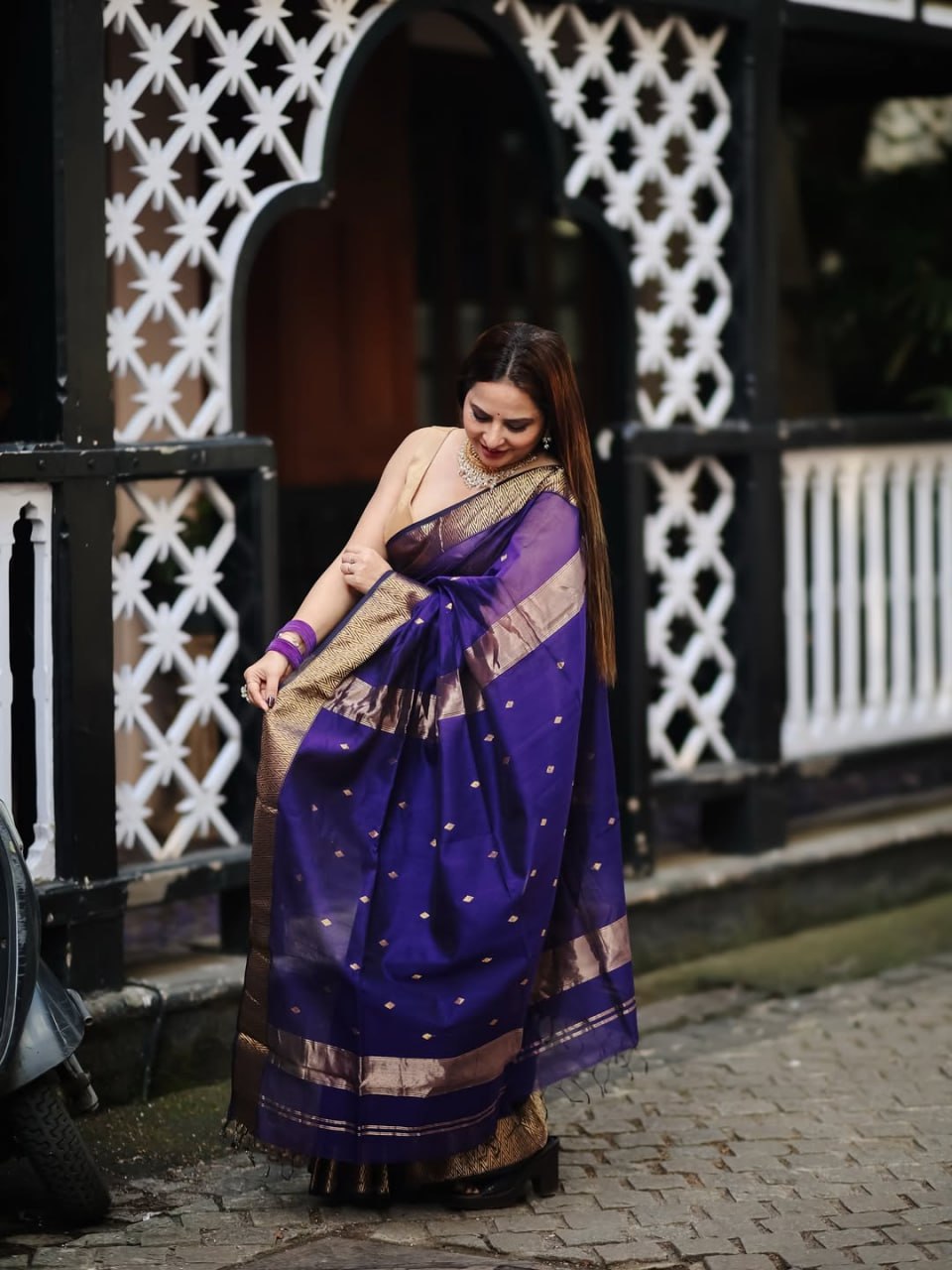 Royal Purple Organza Silk Saree | Elegant Zari Border Saree for Women | Party & Festive Wear