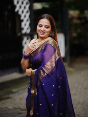 Royal Purple Organza Silk Saree | Elegant Zari Border Saree for Women | Party & Festive Wear