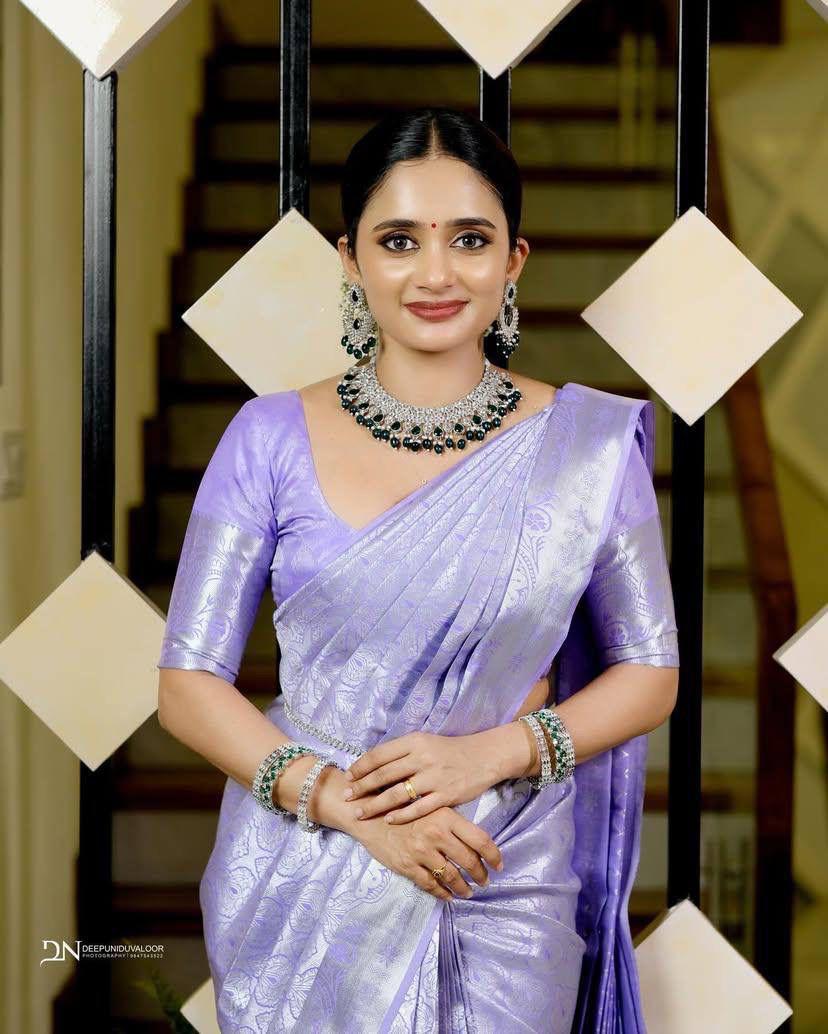 Lavender Silk Saree for Women | Banarasi Style Saree with Rich Zari Work | Elegant Wedding & Festive Wear