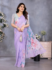 Lavender Floral Organza Saree | Lightweight Party Wear Saree