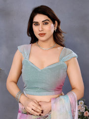 Floral Pastel Organza Saree with Butterfly Print – Elegant Party & Festive Wear