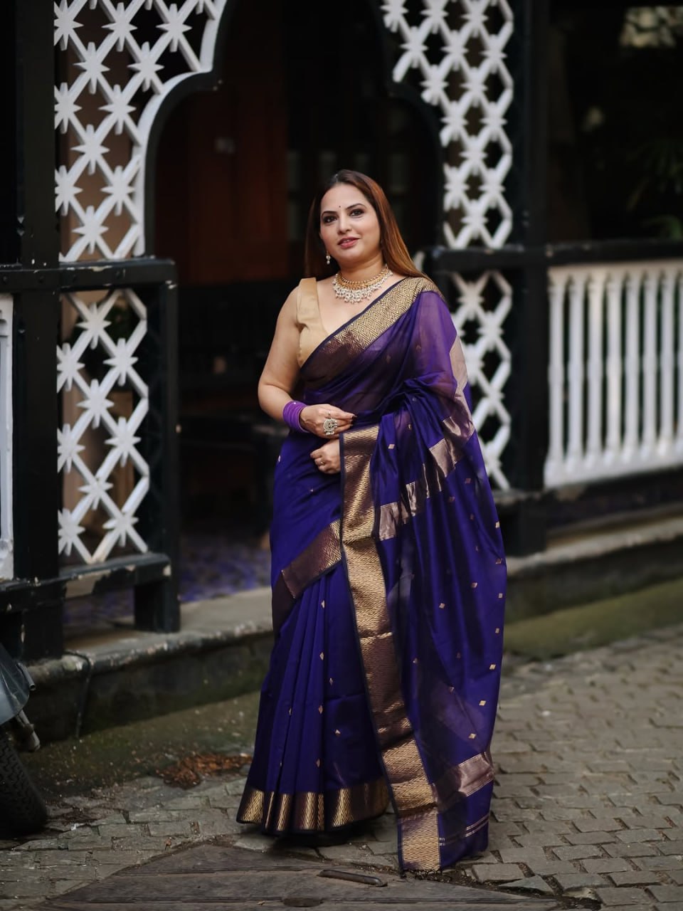 Royal Purple Organza Silk Saree | Elegant Zari Border Saree for Women | Party & Festive Wear
