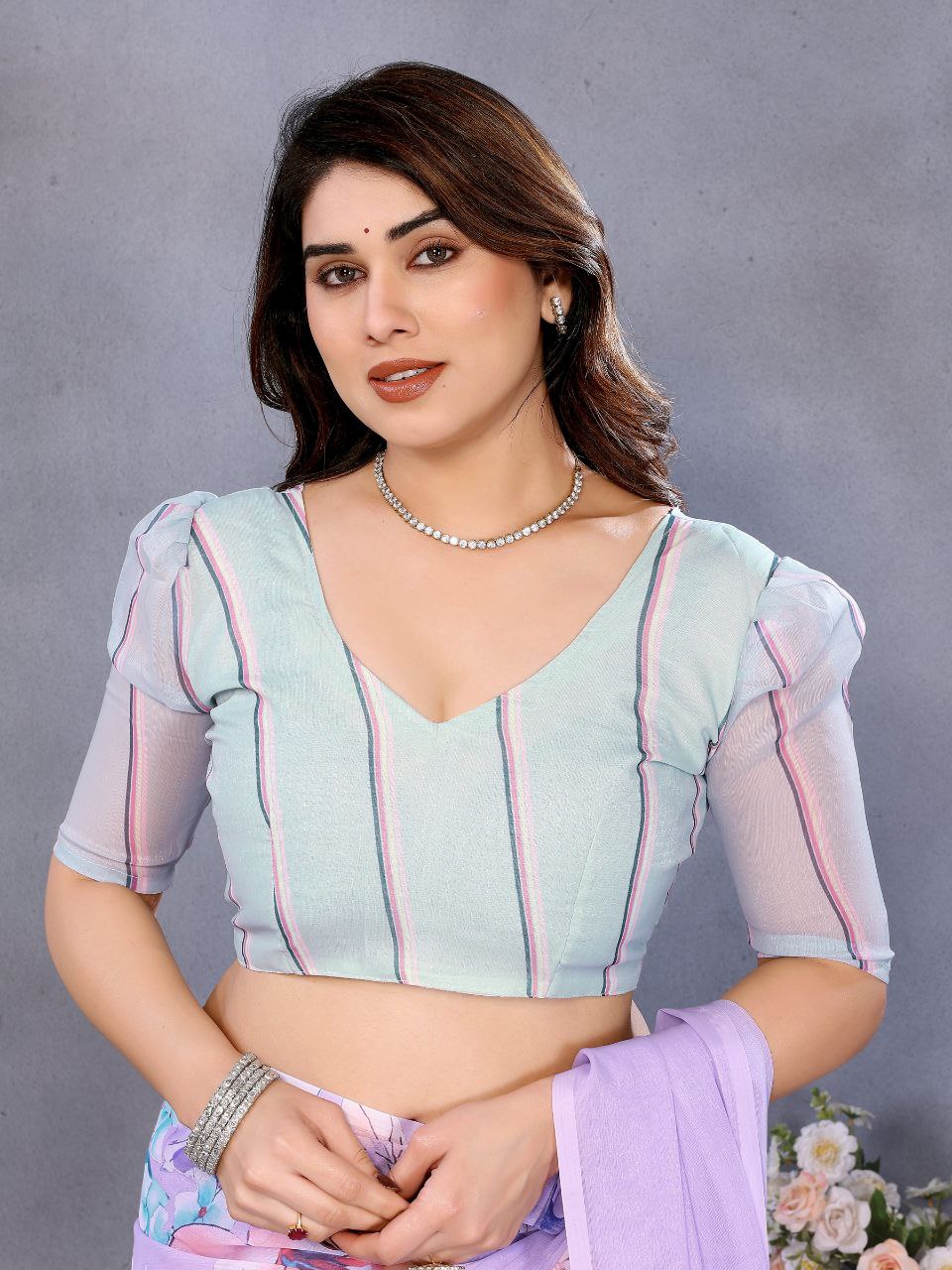 Lavender Floral Organza Saree | Lightweight Party Wear Saree