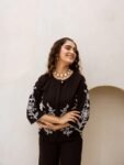 Black Cotton Kurti with White Floral Embroidery – Elegant Ethnic Wear