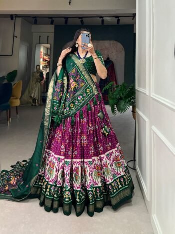 Magenta & Green Patola Lehenga Choli with Dupatta – Traditional Wedding & Festive Wear