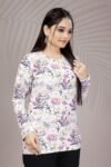 White Floral Printed Top with Long Sleeves – Casual Wear for Women